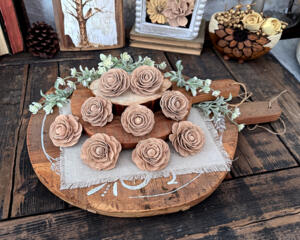 Hand Painted Ranunculus Wood Flowers – 2.5 inch Neutral Taupe Flower Blossoms Bowl Filler for Wedding Centerpieces & Farmhouse Decor